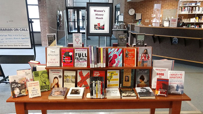 Library display of books on table