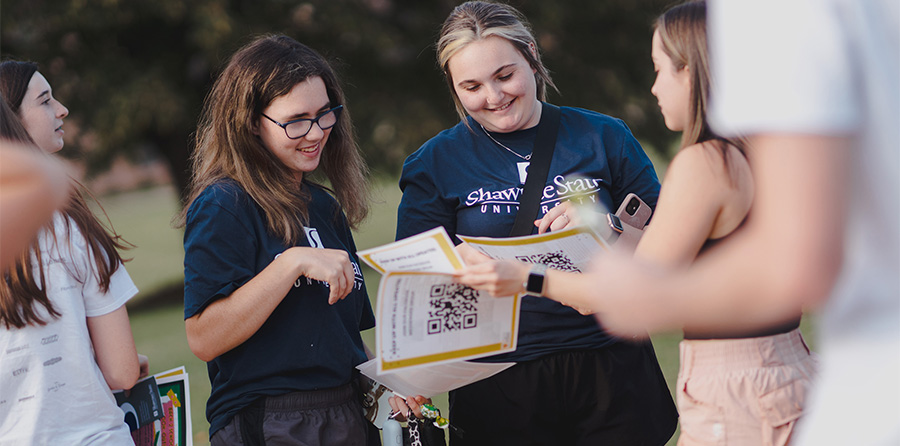 students gathered on campus