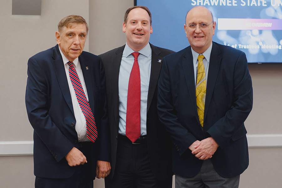 SSU Board Chairman Eddie Edwards, SSU President Eric Braun, and SEA President Barry Lucas