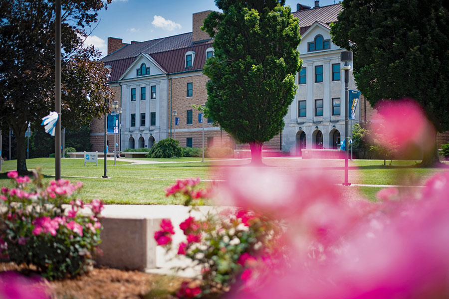 View of SSU campus and Massie Hall in summer