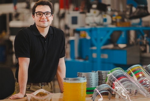 student in plastics lab